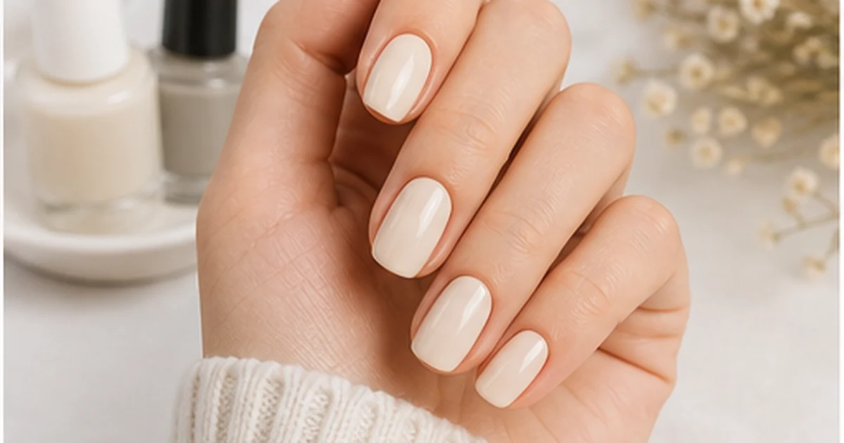Manicura color marfil con acabado limpio y elegante